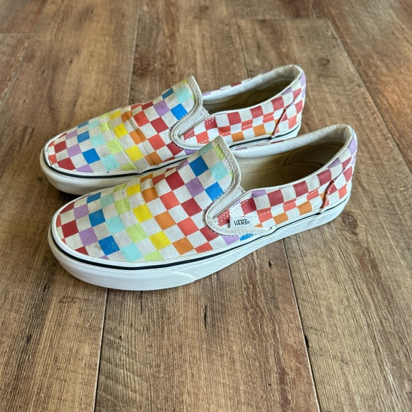 Vans rainbow checkerboard classic slip on sneakers size 9.5 - Picture 4 of 10